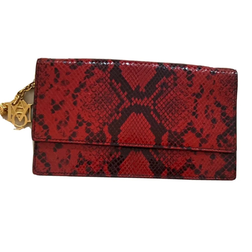 Authentic Alexander Mcqueen Red Python Envelop Cl… - image 1